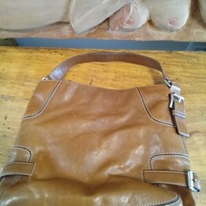 Michael Kors Vintage Saddle Brown Leather Hobo Slouch Shoulder Bag Silver Buckle
